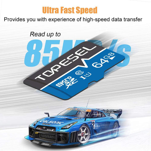 TOPESEL 64GB Micro SD Card SDXC Memory Cards UHS-I TF Card Class 10 for Camera/Phone/Galaxy/Drone/Dash Cam/GOPRO/Tablet/PC/Computer(C10 U1 64GB)
