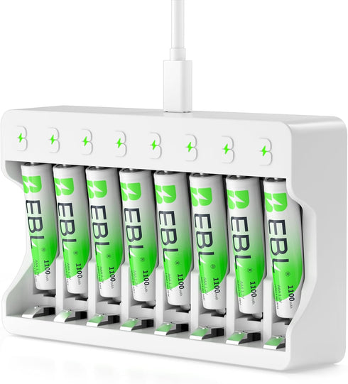 EBL Rechargeable AAA Batteries with Camcorder Battery Charger, 1100mAh NiMH, 1.2V, Recharge up