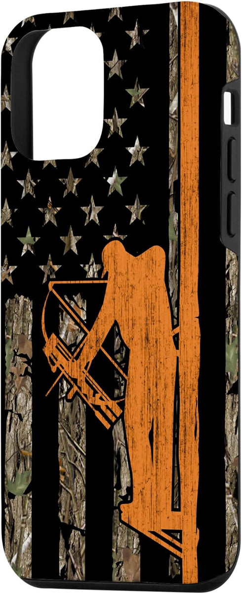 Bow Hunting Tree Stand Deer Hunter American Flag Camouflage Case for iPhone 12 mini