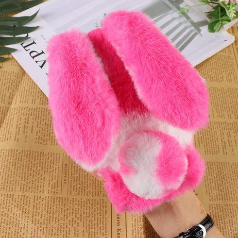 Pink Fluffy Fur Plush Case for A11, Cute Spotted Bunny 3D Animal Fuzzy Protective Cover, Kawaii Toy Fun Women Phone
