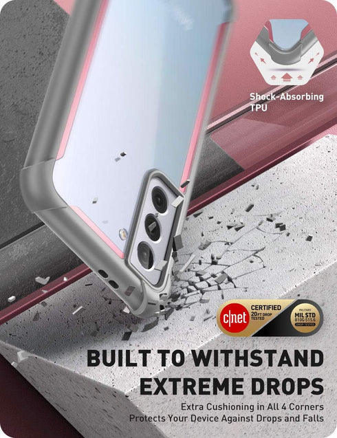 i-Blason Ares Series Case for Galaxy S21 Plus 5G, Rugged Clear Bumper Case Without Built-in Screen Protector (Pink)