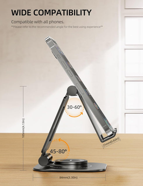 Nulaxy 360 Rotating Cell Phone Stand, Fully Adjustable Foldable Desktop Holder, Compatible with All Phones, Black