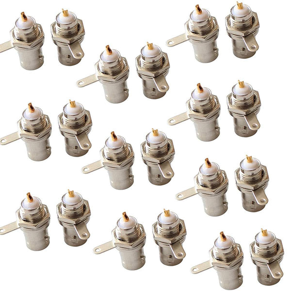 BNC Female Nut Bulkhead Panel Connector 20-Pack, Solder Jack Adapters for RG58 RG59 RG6 RF Coaxial Cable Welding