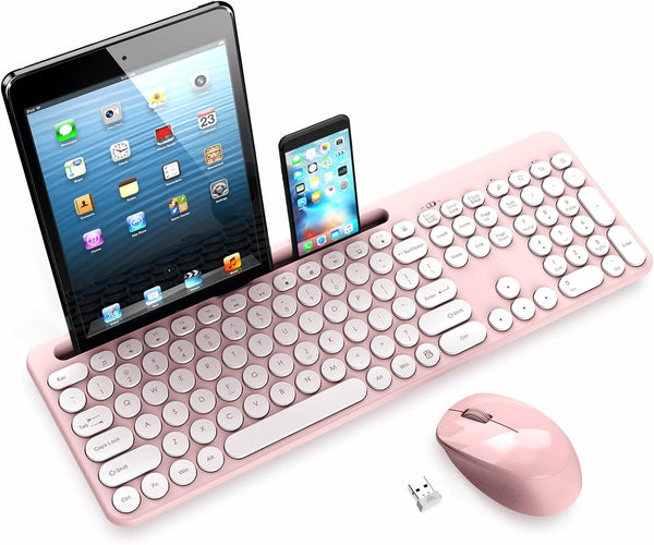 LeadsaiL Wireless Keyboard and Mouse Combo, Full-Sized Ergonomic Computer Keyboard with Phone Tablet Holder for Windows