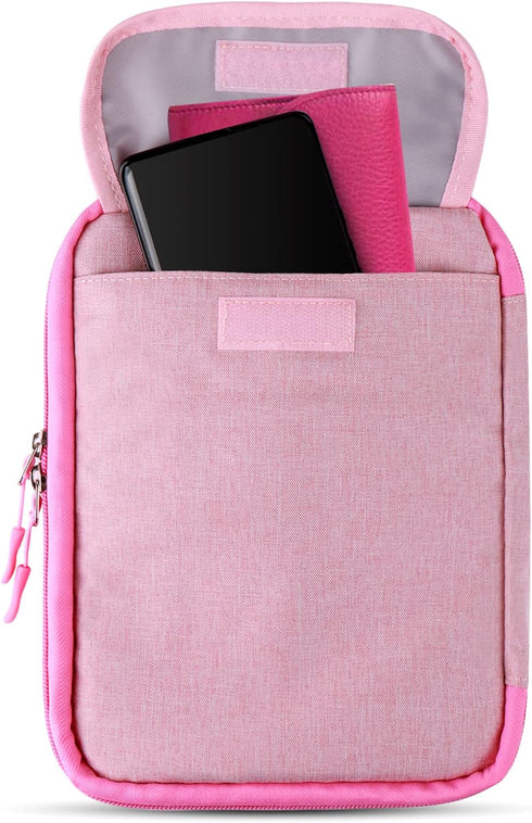 Cable Organizer Bag, Pink Travel Accessories Carry Case for Cable, Charger, Phone, USB, SD Card with Ties