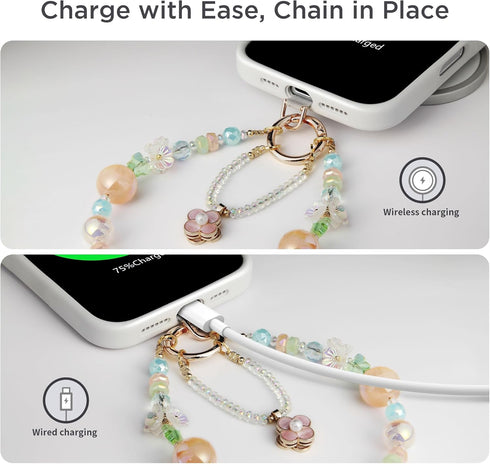 POSADINA Phone Charm for Women, Anti-Theft Phone Wrist Strap Hands-Free & Beaded Chain, Detachable Cell Phone Lanyard