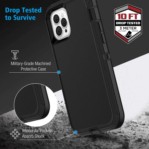 Defense iPhone 12 Case with Two Screen Protectors, 3 Layer Rugged Heavy Duty for iPhone 12/Pro