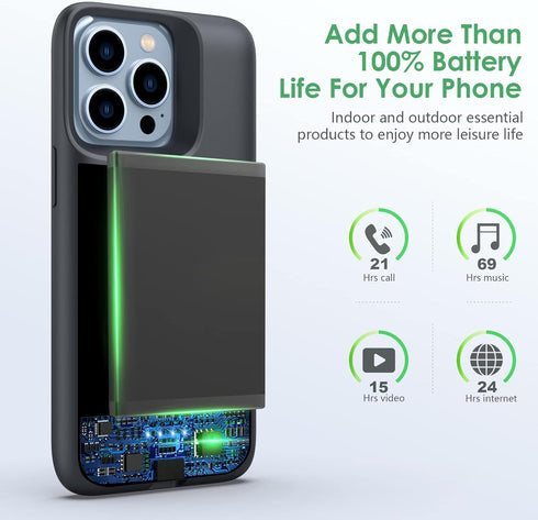 Feob Battery Case for iPhone 13/13 Pro - 7500mAh Portable Charger Case for Extended Battery Life, Black