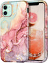 CASEFIV iPhone 11 Case, Rose Gold Marble Pattern, 3-in-1 Heavy Duty Shockproof, Full Body Rugged PC+Soft Silicone Cover.