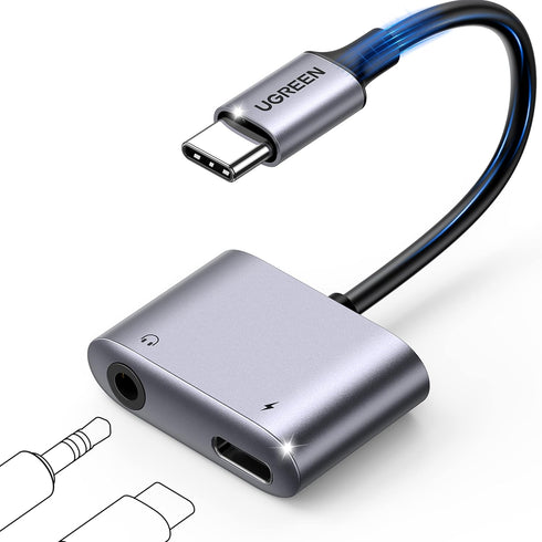 UGREEN 2 in 1 USB C to 3.5mm Headphone and Charger Adapter, Type C to Aux Audio Jack with PD 60W Fast Charging for