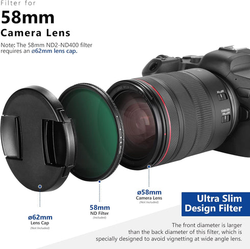 NEEWER 58mm Variable ND Filter, ND8-ND128, Ultra-Slim HD Filter with 30 Multi-Layer Nano Coatings, Waterproof