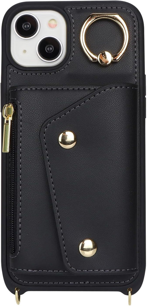 iPhone 14 Case with Card Holder and Strap, Zipper Pocket Crossbody Lanyard Strap, Cute Phone Wallet Case for Women