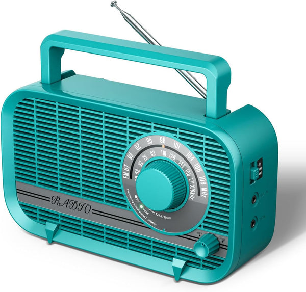 Radio with Bluetooth, Portable AM FM Radio, Best Reception Vintage Retro Radio, Plug in Wall and Play or AA Battery