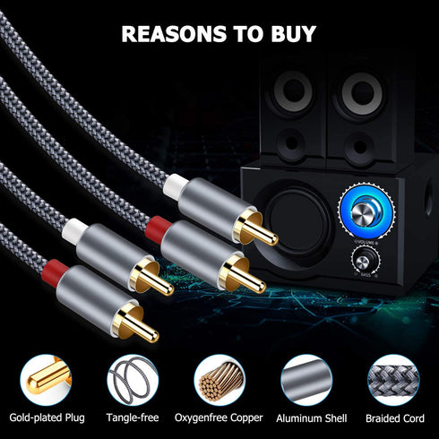 Goalfish 10M/32FT RCA Cable, 2RCA Male to Male Stereo Audio Cables, Hi-Fi Sound, Shielded, Grey for Home Theater