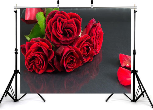 KeyWork 8x8ft Red Rose Bouquet Backdrop Fresh Bloom Petal Photography Background for Valentine's Day Gift Party