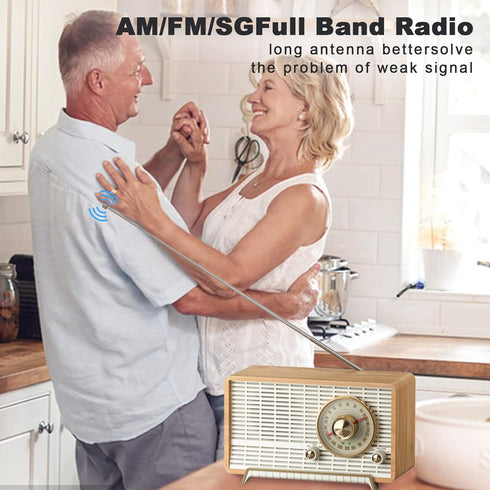 YOWGUIF AM FM Radio Classic Retro Wood Table Radio with Bluetooth Speakers for Home and Office