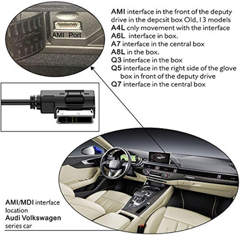 AMI to USB Type-C Charge Cable Adapter for Audi VW - Compatible with Samsung Galaxy S9, Note 9, LG V30, Google Pixel