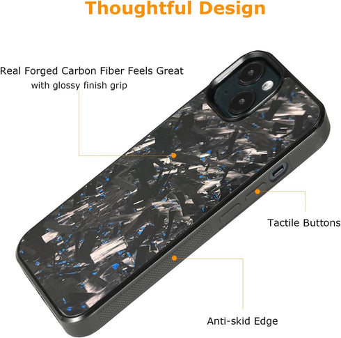 molzar Grip Series iPhone 15 Case - Real Forged Carbon Fiber, Built-in Magnets, Grippy Edges, Compatible with MagSafe