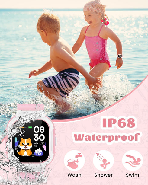 Smart Watch for Kids, Fitness Tracker with Pedometer, Heart Rate Monitor, Sleep Tracker, IP68 Waterproof, Kids Gift Pink