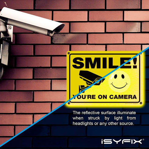 iSYFIX Reflective Security Camera Signs for Business – 1 Pack 14x10 Inch – 100% Rust Free Aluminum, UV Laminated