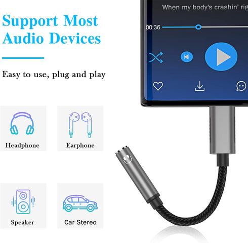USB C Headphone Adapter for Samsung A53 A54 S23 Ultra S22 S21 S20 FE, Type C to 3.5mm Dongle Audio Adapter