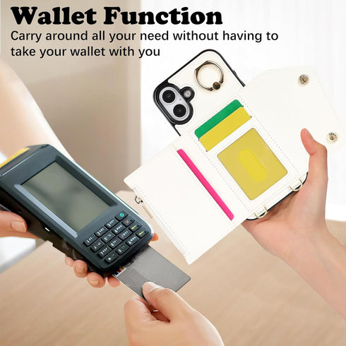 MRRSIWEI 16 16 16 for iPhone Plus Case for Women, Crossbody Wallet Case with Card Slot Lanyard Wrist Strap ShockPlusof