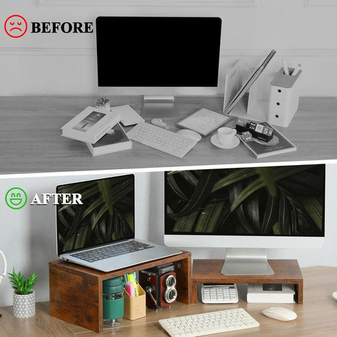 2 Pack 2 2 TEAMIX Monitor Stand Riser Rustic Brown,Wood Tier Adjustable Monitor Stand Dual Monitor Riser