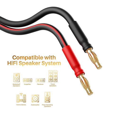 GearIT 14 AWG Speaker Cable Wire with Banana Plugs - 2 Pack, 9.9 Feet - 14Ga Gauge Banana Wire for Bi-Wire Bi-Amp HiFi