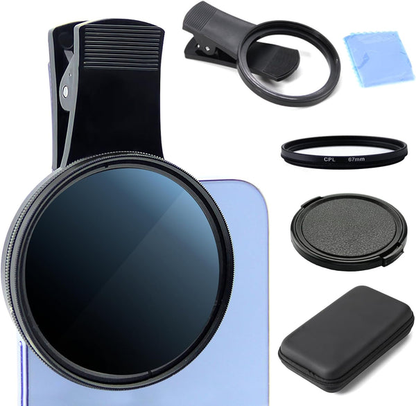 Orizizhic 67MM CPL Filter for All Smartphones, Clip On Phone Filter Kit with