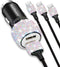 Bling USB Car Charger, 5V 2.4A Dual Port Fast Adapter with 4ft Nylon Type C Micro USB Charging Cable