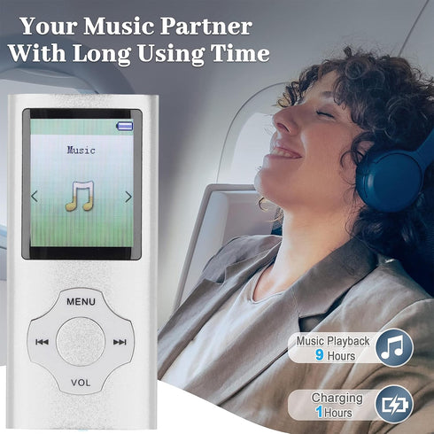 Bewinner MP3 MP4 1.8 inch MP3 128GB Music Player with HiFi Speaker, Color Screen Player, Supports Expansion, E Book