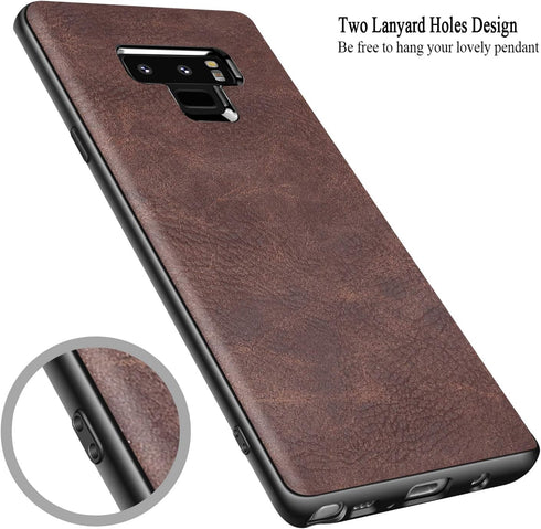 SALAWAT Slim PU Leather Case for Galaxy Note 9, Vintage Shockproof Phone Cover, Dark Brown