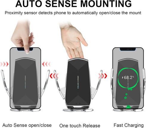 Car Phone Mount, Auto-Clamping Smart Sensor 10W Qi Fast Charging Holder for iPhone 12/12 Pro Max/Samsung S20, 4.7-6.7