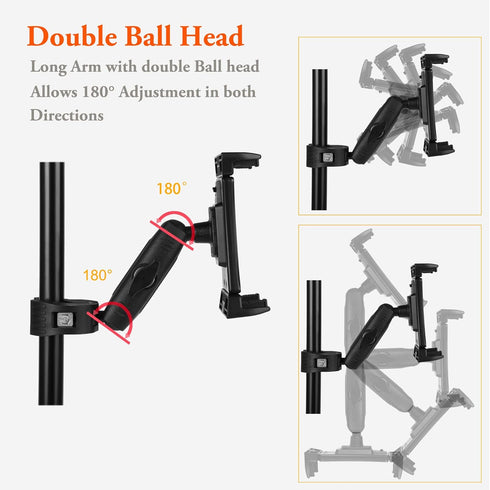 Peastrex Adjustable iPad Holder for Mic Stand, Rotatable Tablet Phone Mount with Super Handle Clamp for 4 to 13.5inch