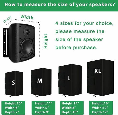 2 PCS Outdoor Speaker Cover, Wall Mounted, Weatherproof, UV Resistant, Dustproof 600D Oxford Cloth, Black (H 16" x W
