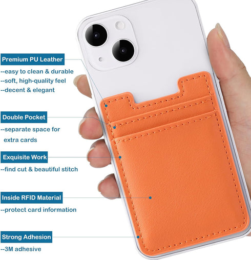 2Pack Phone Wallet, Leather Phone Card Holder Adhesive Stick On Credit Card Pocket for Back of iPhone and Android