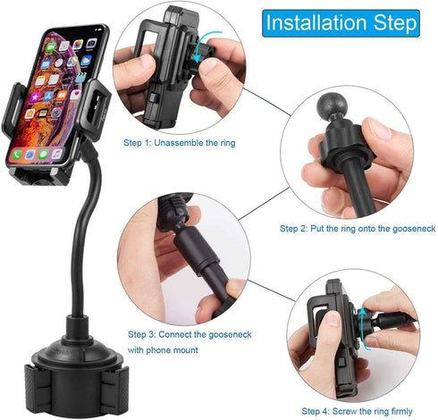 Cup Holder Phone Mount, Black, Fits 4.3 in Wide Phones