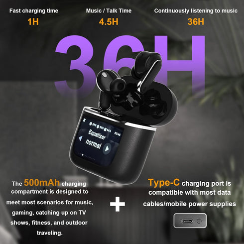 Touch Screen Wireless Earbuds,ANC ENC Bluetooth Headset,IPX56 Waterproof,for iOS/Android,Business