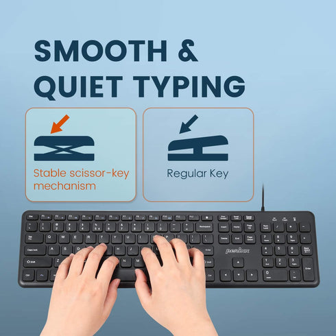 Perixx PERIBOARD-210C Wired Full-Size USB C Keyboard with Quiet Scissor Keys - Compatible with Mac, Windows, Tablets