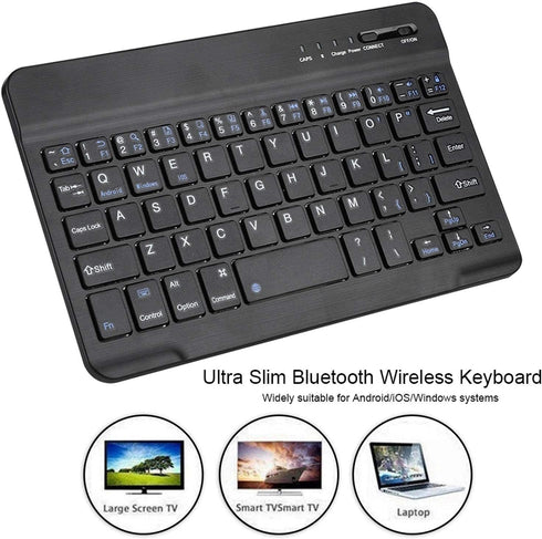 VBESTLIFE 7in Slim Lightwight Bluetooth Keyboard for Android iOS Win, Portable Aluminum Alloy Wireless USB Keyboard Black for Smart Phone/Pad/Laptop/Desktop