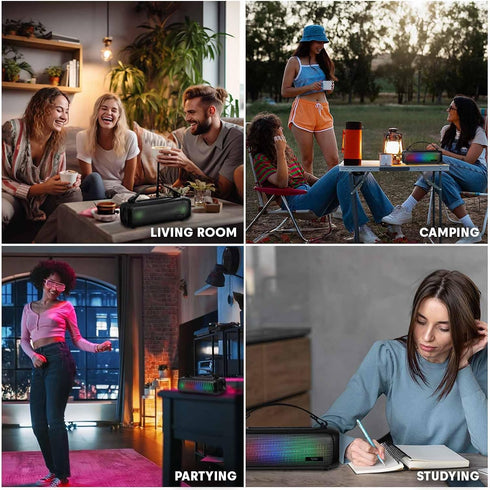 Tyler MP3 Wireless Bluetooth Speaker RGB Lighting Long Range Rechargeable Boombox USB AUX Inputs Fm Radio Sound & Bass