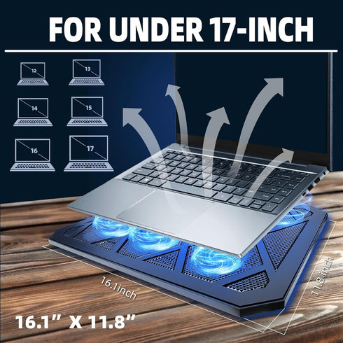 NAGAN Laptop Cooling Pad with 6 Fans, Ergonomic USB Powered Cooler for 15-17.3 inch Laptops