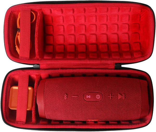 co2CREA Hard Travel Case for JBL Charge 4 / JBL Charge 5 Waterproof Bluetooth Speaker (Black Outside, Red Inside)