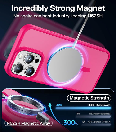 Strong Magnetic iPhone 15 Pro Max Case, Compatible with MagSafe, Military-Grade Drop Tested, Shockproof Cover, Hotpink