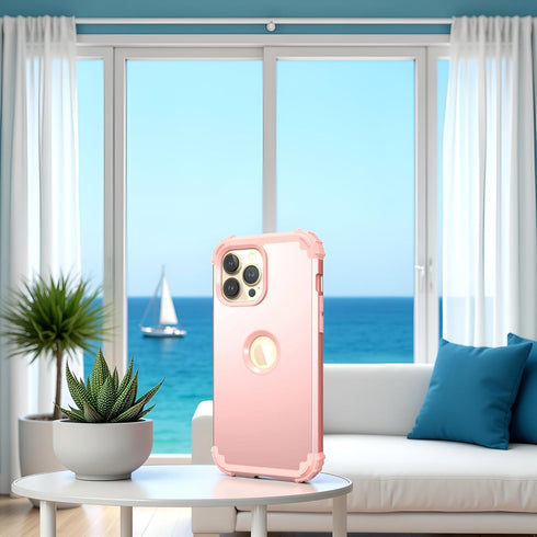 IDweel iPhone 12 Pro Max Case with Screen Protector, Hybrid 3 in 1 Shockproof Slim Heavy Duty Protection, Rose Gold