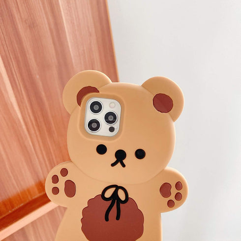 Yatchen Bear Case for iPhone 13 Pro Max, Kawaii 3D Cartoon Teddy Bear Soft Silicone Shockproof Cover with Keychain