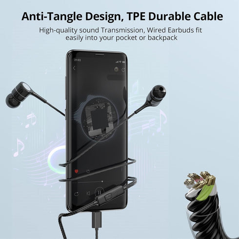USB C Earbuds with Microphone 5 Pack, Wired Headphones, Noise Isolating, Heavy Bass Stereo for USB-C Devices