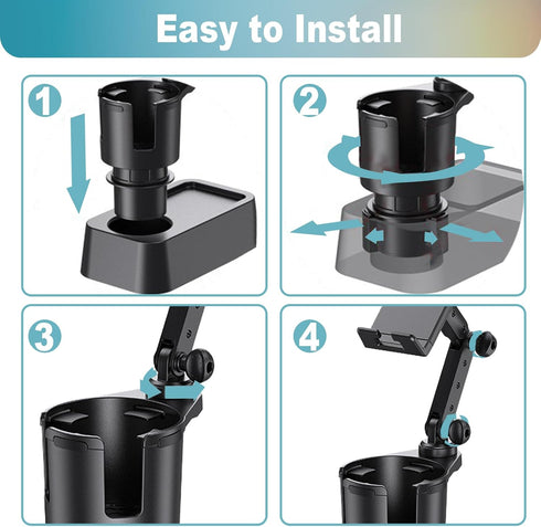2 in 1 Large Cup Holder Phone Mount Extender, Cup Holder Phone Mount for Car with 360° Rotation, Compatible with