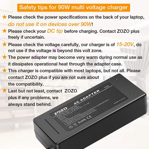 ZOZO Universal Laptop Charger, 90W AC Adapter for HP Dell Lenovo Acer Samsung with 17 Tips