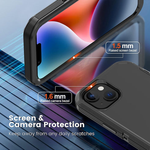 Annymall Black Case for iPhone 14 with 2 Screen Protectors, Heavy Duty Shockproof Rugged 3-Layer Cover